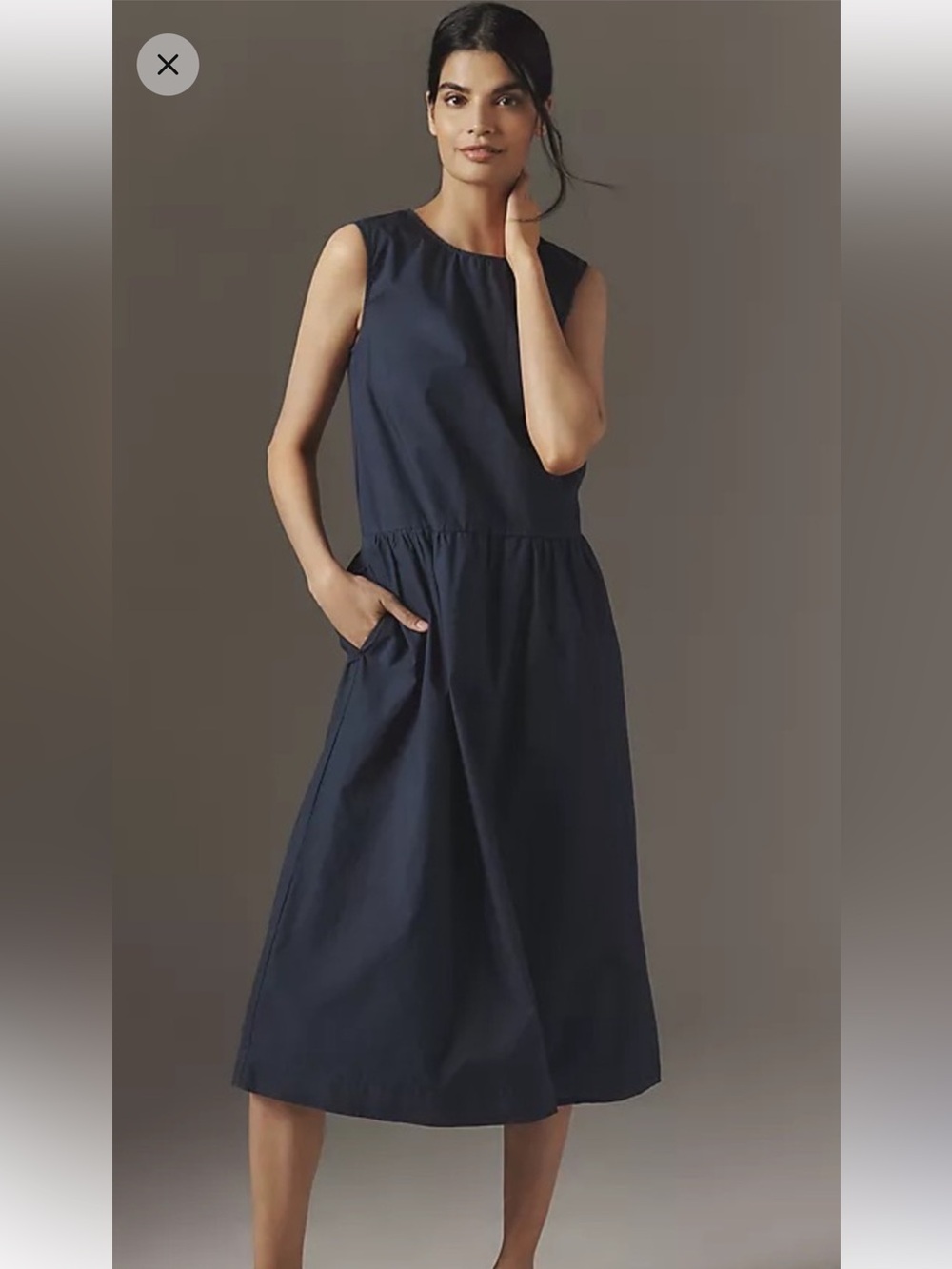 Anthropologie Velvet By Graham & Spencer Masha Cotton Poplin Midi Dress Navy XS